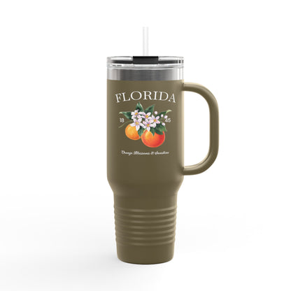 Florida Orange Blossom Stainless Steel Tumbler with Handle – 40oz Travel Mug with Straw