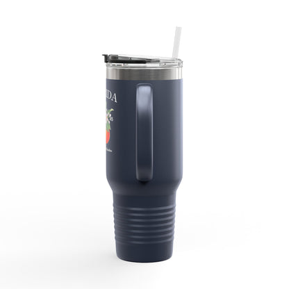 Florida Orange Blossom Stainless Steel Tumbler with Handle – 40oz Travel Mug with Straw