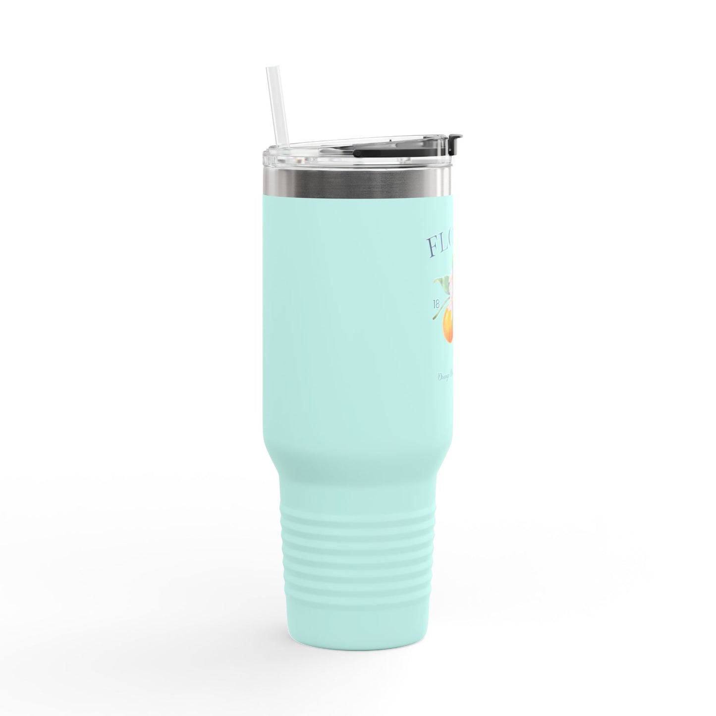 Florida Orange Blossom Stainless Steel Tumbler with Handle – 40oz Travel Mug with Straw