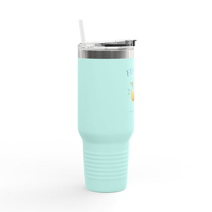 Florida Orange Blossom Stainless Steel Tumbler with Handle – 40oz Travel Mug with Straw