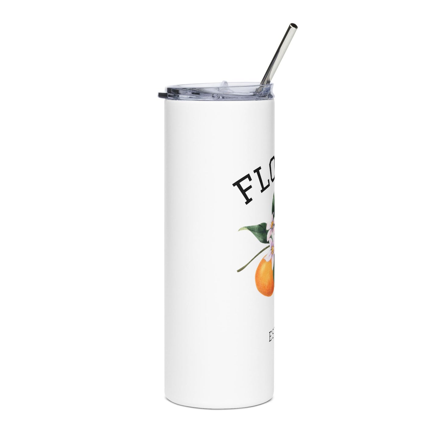 Florida Orange Blossom Skinny Tumbler – 20oz Stainless Steel Travel Cup with Straw | Sunshine State Est. 1845