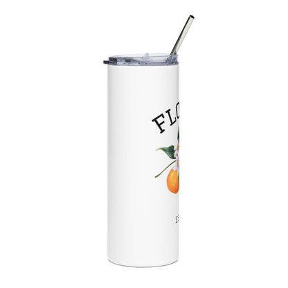 Florida Orange Blossom Skinny Tumbler – 20oz Stainless Steel Travel Cup with Straw | Sunshine State Est. 1845