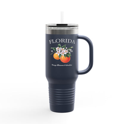 Florida Orange Blossom Stainless Steel Tumbler with Handle – 40oz Travel Mug with Straw