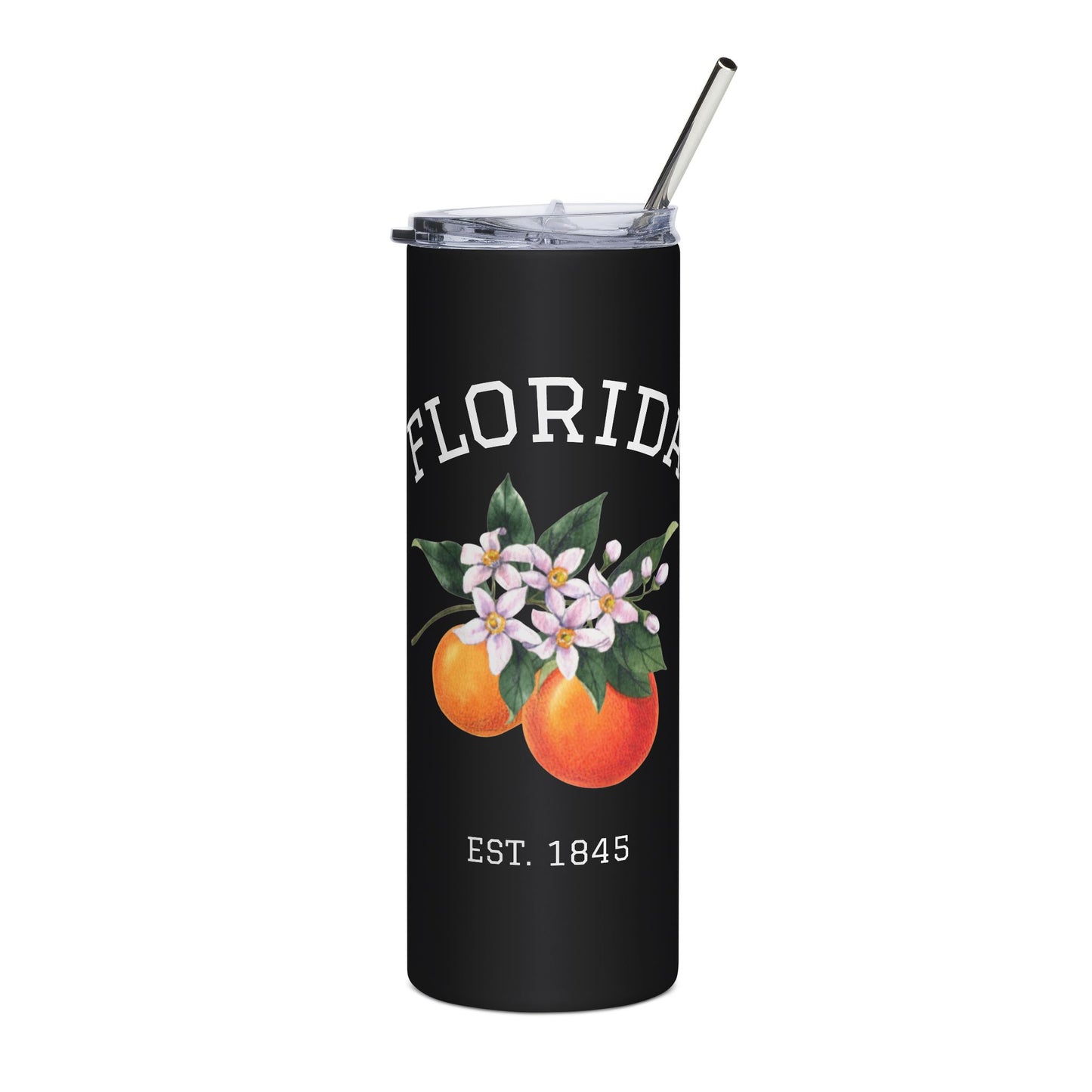 Florida Orange Blossom Skinny Tumbler – 20oz Stainless Steel Travel Cup with Straw | Sunshine State Est. 1845
