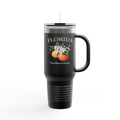 Florida Orange Blossom Stainless Steel Tumbler with Handle – 40oz Travel Mug with Straw