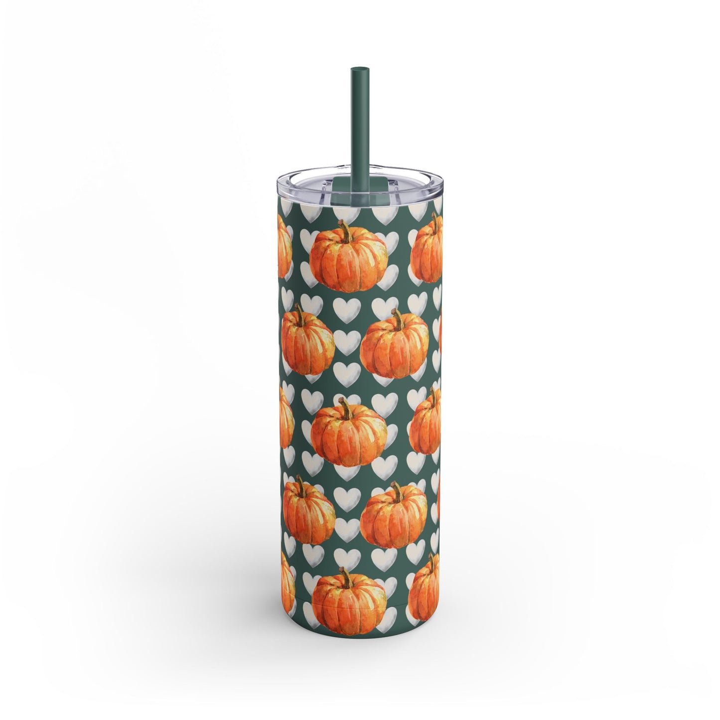 Coquette Pumpkin 20oz Skinny Matte Tumbler – White Hearts Design, Cute & Chic