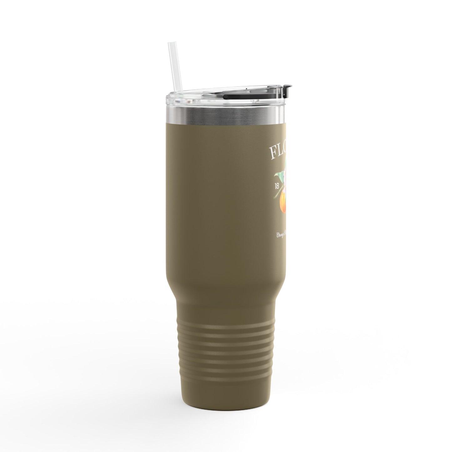 Florida Orange Blossom Stainless Steel Tumbler with Handle – 40oz Travel Mug with Straw