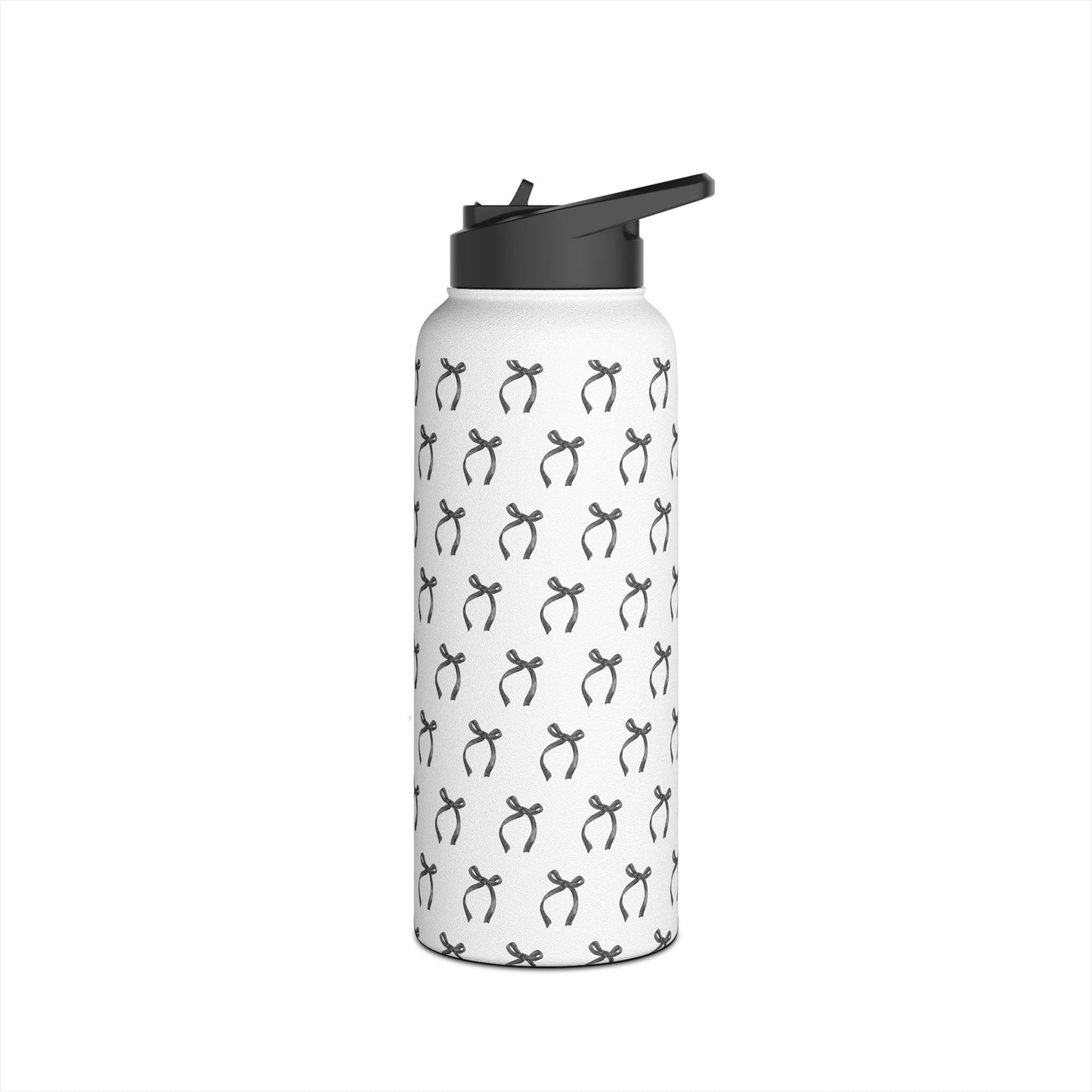 Black Coquette Bows Stainless Steel Water Bottle – 12oz, 18oz, 32oz | Insulated Reusable Drink Container for Travel, Gym & Everyday Use