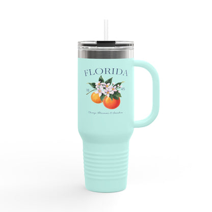 Florida Orange Blossom Stainless Steel Tumbler with Handle – 40oz Travel Mug with Straw