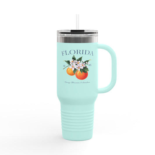 Florida Orange Blossom Stainless Steel Tumbler with Handle – 40oz Travel Mug with Straw