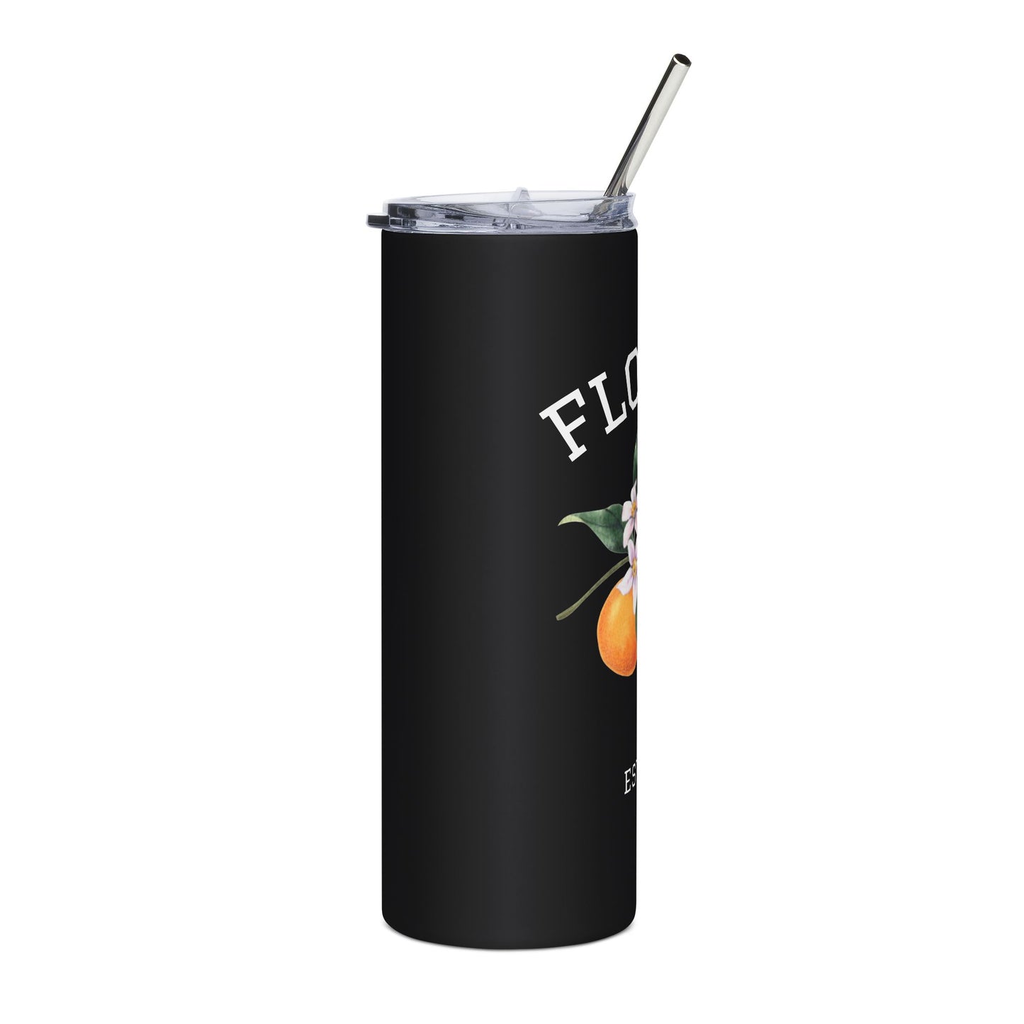 Florida Orange Blossom Skinny Tumbler – 20oz Stainless Steel Travel Cup with Straw | Sunshine State Est. 1845