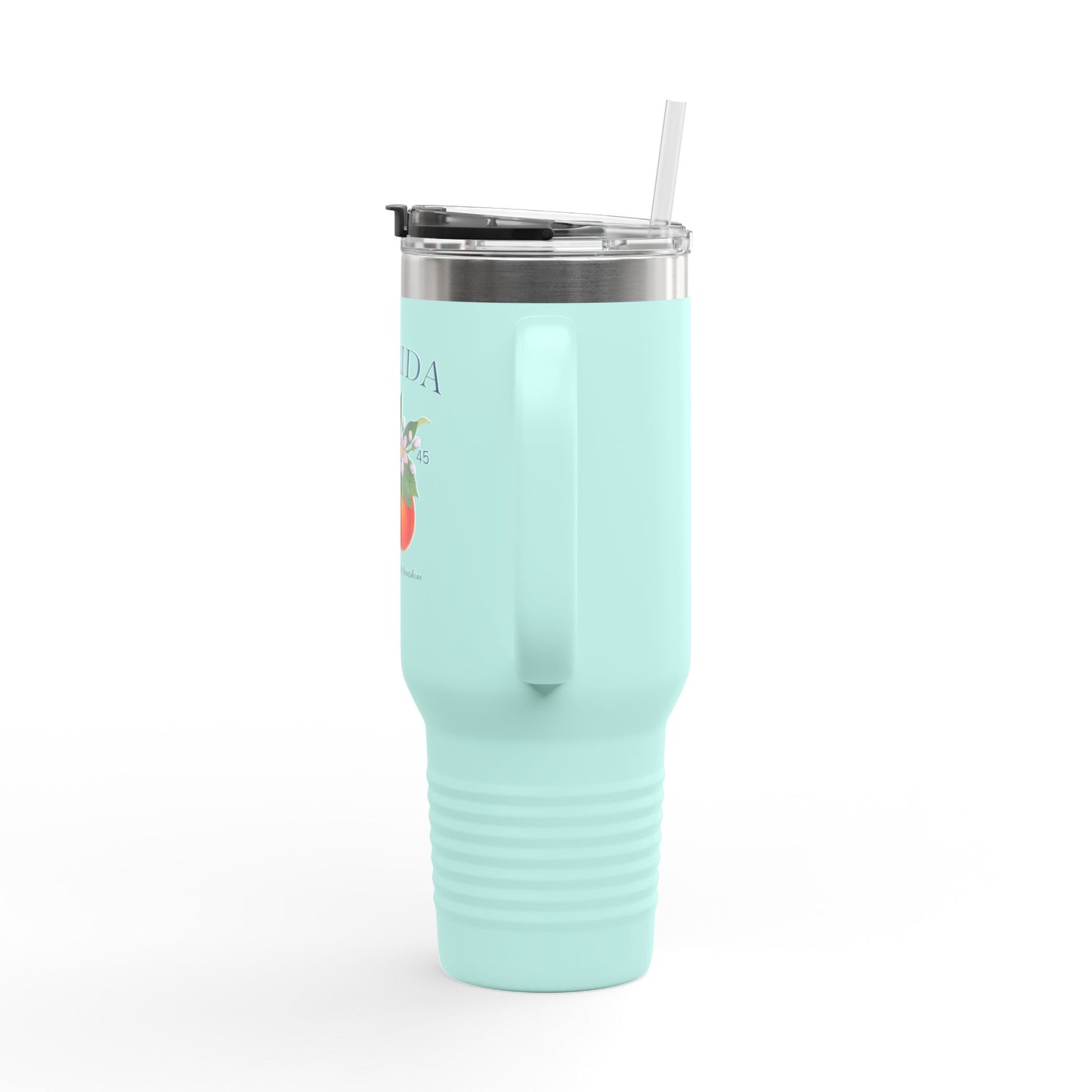 Florida Orange Blossom Stainless Steel Tumbler with Handle – 40oz Travel Mug with Straw