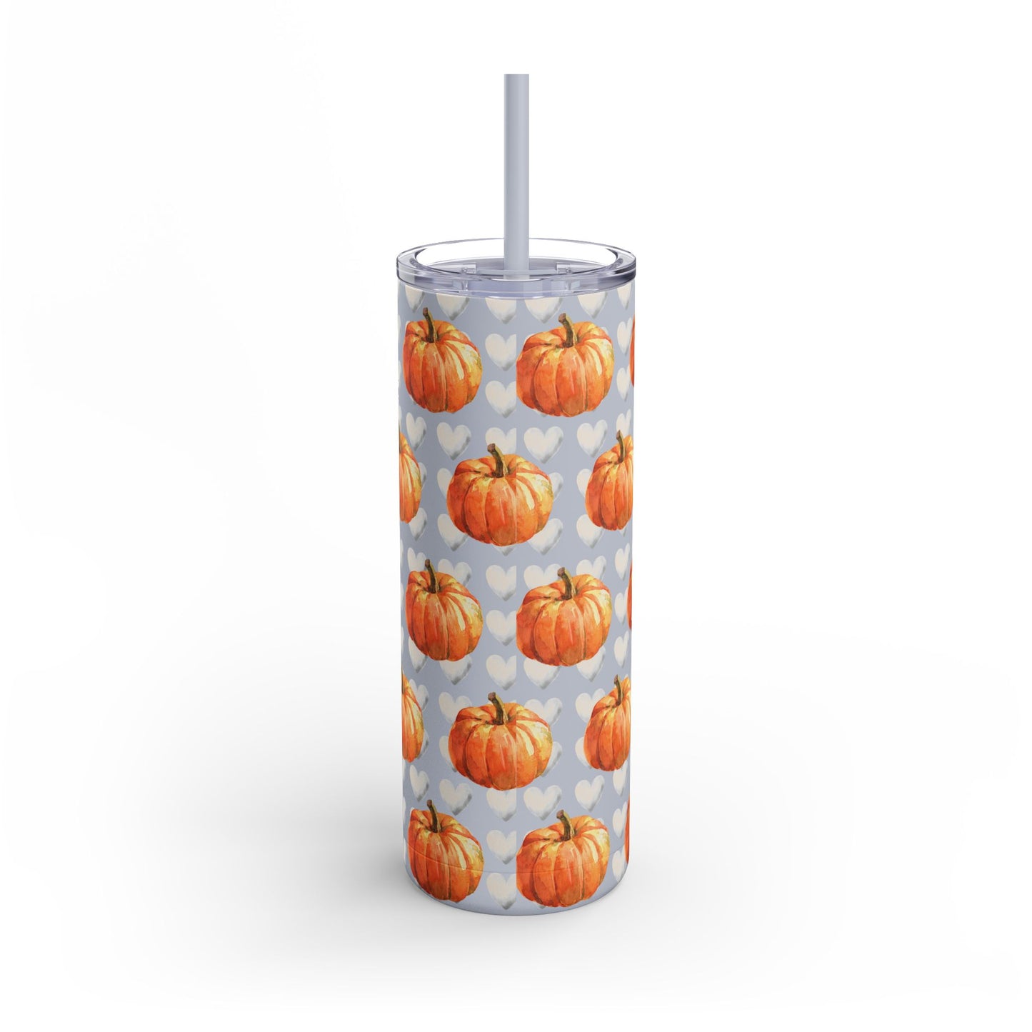 Coquette Pumpkin 20oz Skinny Matte Tumbler – White Hearts Design, Cute & Chic