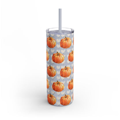 Coquette Pumpkin 20oz Skinny Matte Tumbler – White Hearts Design, Cute & Chic