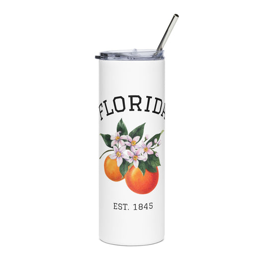Florida Orange Blossom Skinny Tumbler – 20oz Stainless Steel Travel Cup with Straw | Sunshine State Est. 1845