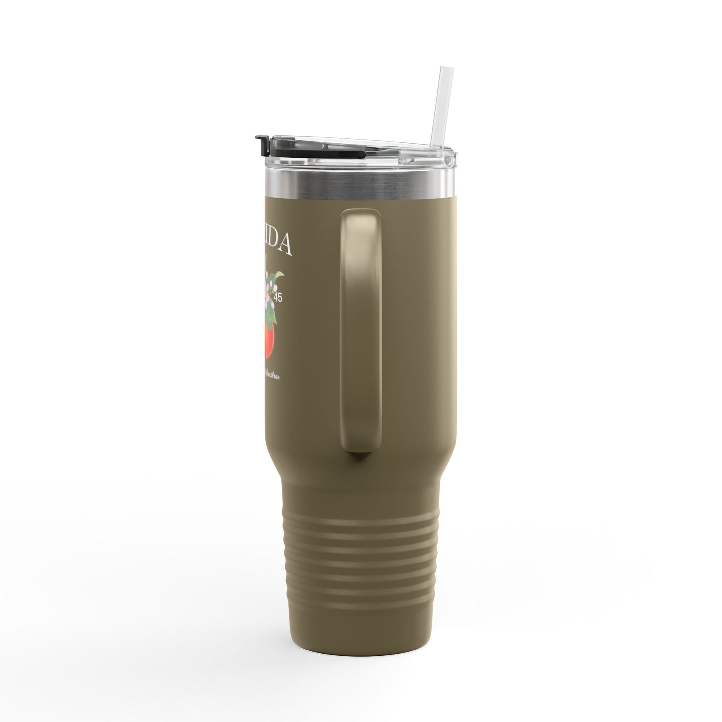 Florida Orange Blossom Stainless Steel Tumbler with Handle – 40oz Travel Mug with Straw