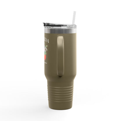 Florida Orange Blossom Stainless Steel Tumbler with Handle – 40oz Travel Mug with Straw