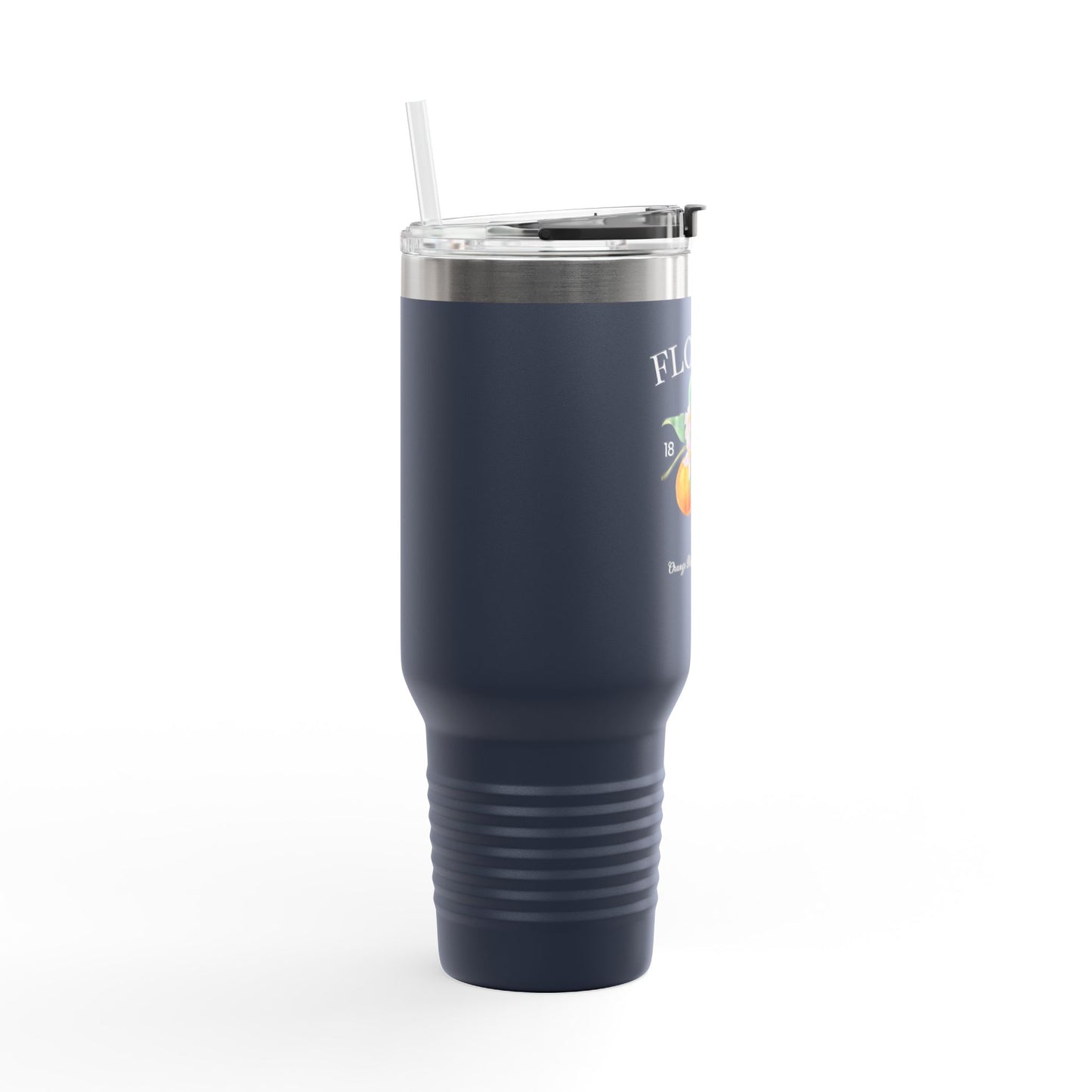 Florida Orange Blossom Stainless Steel Tumbler with Handle – 40oz Travel Mug with Straw