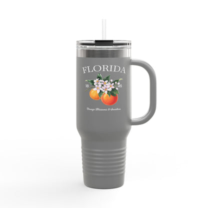 Florida Orange Blossom Stainless Steel Tumbler with Handle – 40oz Travel Mug with Straw