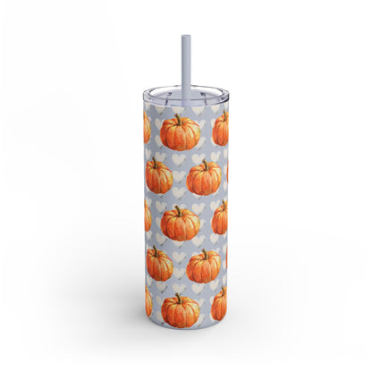 Coquette Pumpkin 20oz Skinny Matte Tumbler – White Hearts Design, Cute & Chic