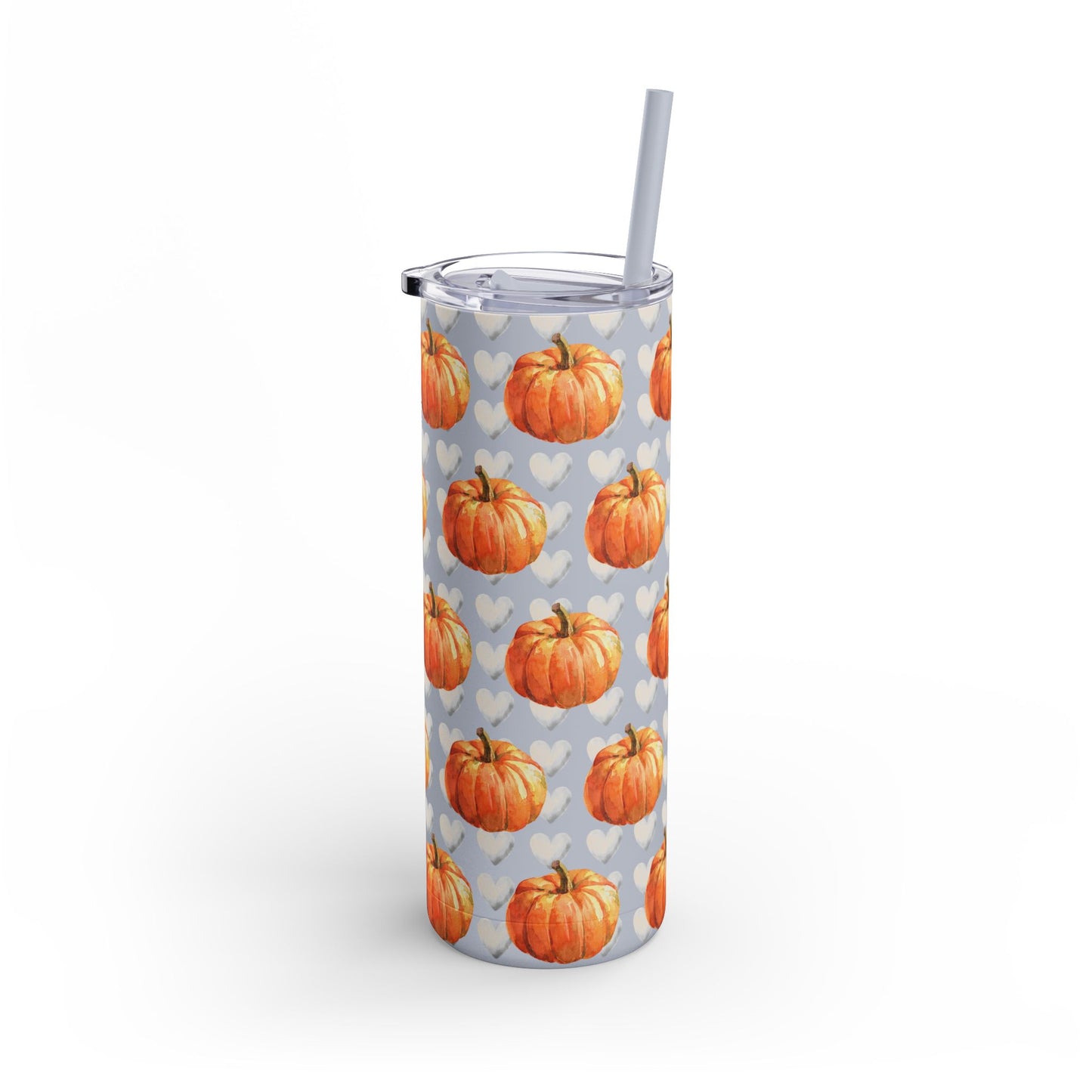 Coquette Pumpkin 20oz Skinny Matte Tumbler – White Hearts Design, Cute & Chic