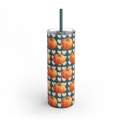 Coquette Pumpkin 20oz Skinny Matte Tumbler – White Hearts Design, Cute & Chic
