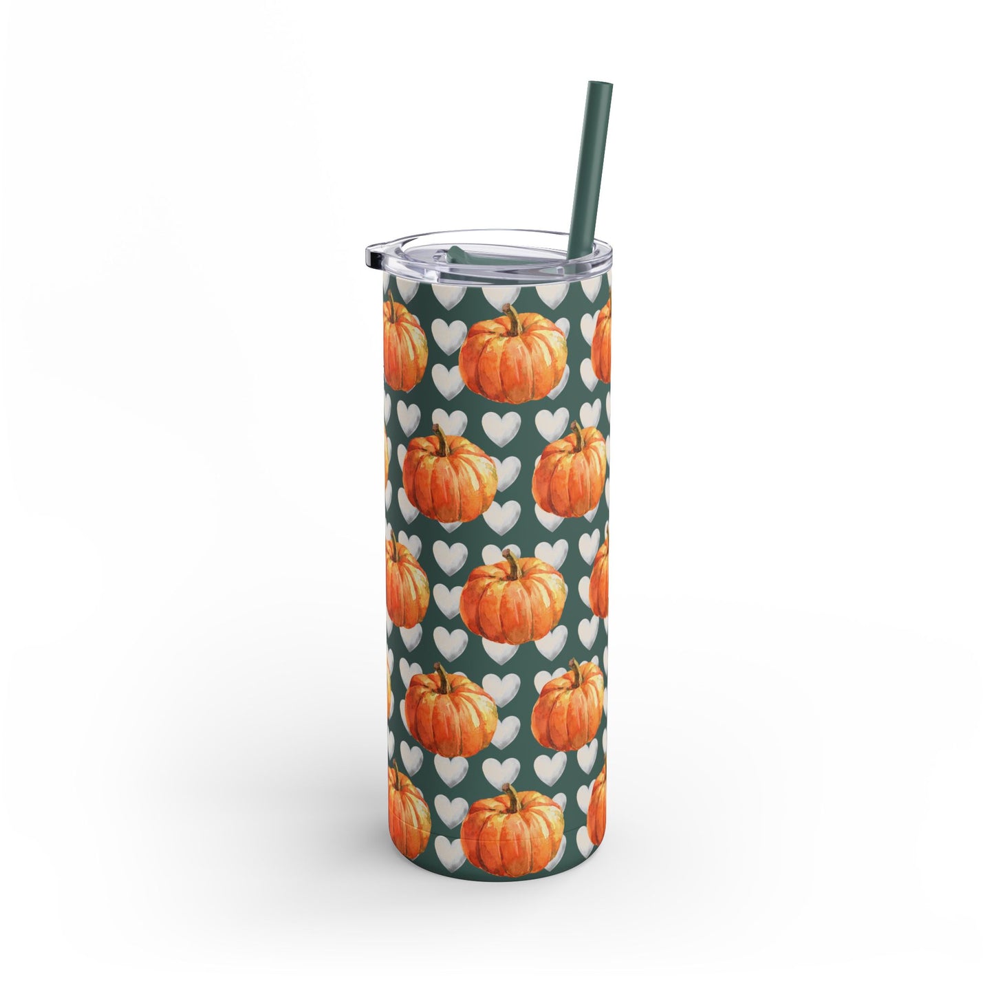 Coquette Pumpkin 20oz Skinny Matte Tumbler – White Hearts Design, Cute & Chic