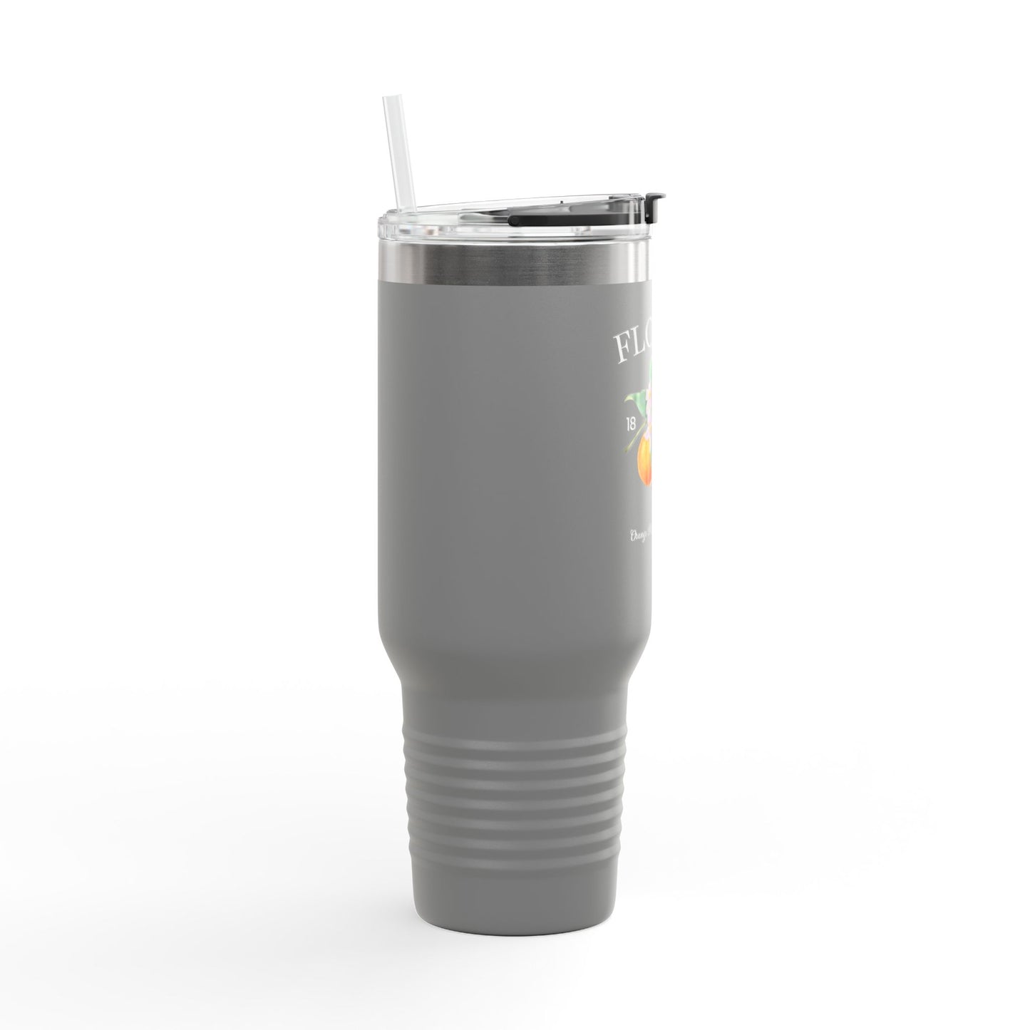 Florida Orange Blossom Stainless Steel Tumbler with Handle – 40oz Travel Mug with Straw