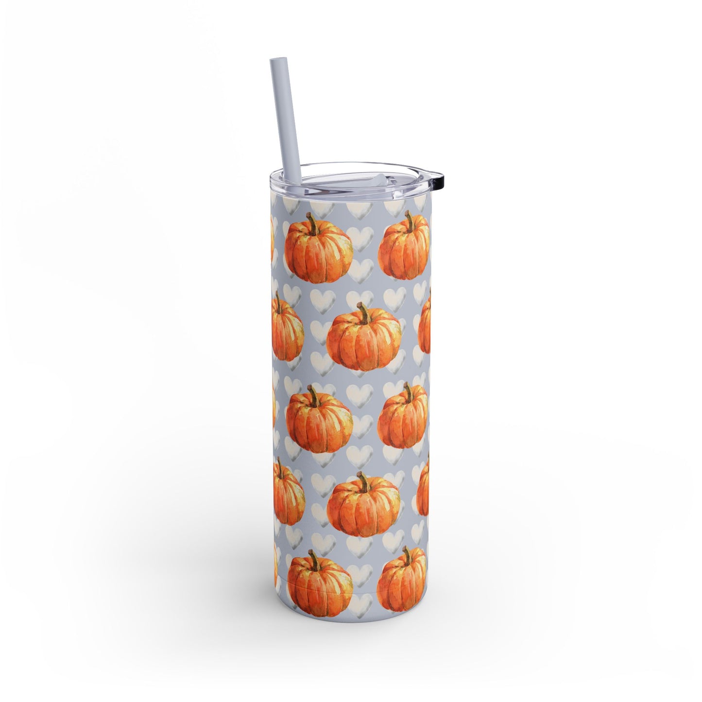 Coquette Pumpkin 20oz Skinny Matte Tumbler – White Hearts Design, Cute & Chic