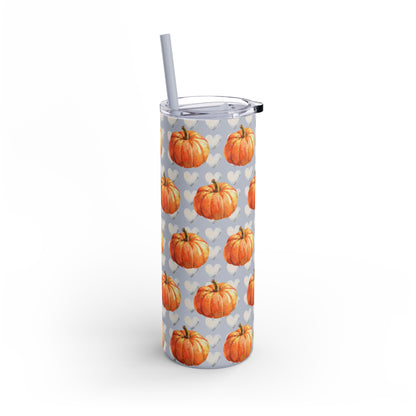Coquette Pumpkin 20oz Skinny Matte Tumbler – White Hearts Design, Cute & Chic