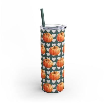 Coquette Pumpkin 20oz Skinny Matte Tumbler – White Hearts Design, Cute & Chic