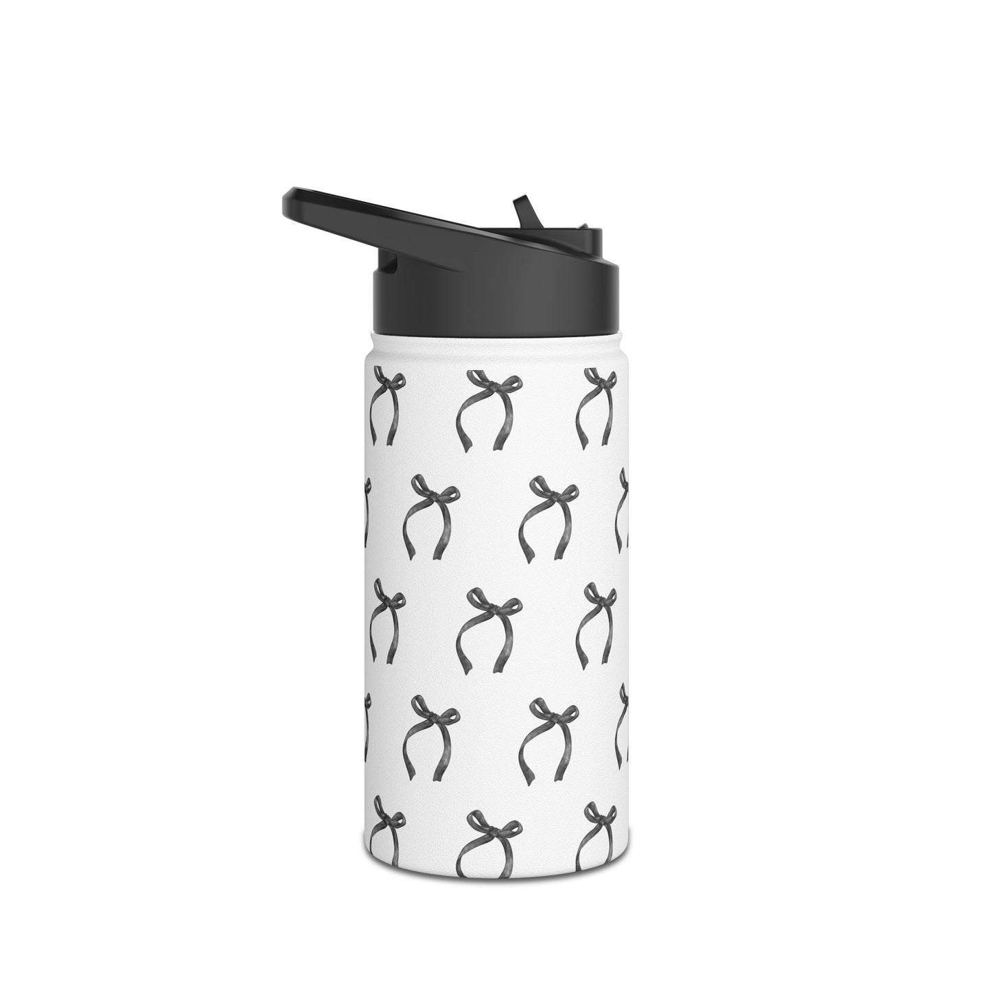 Black Coquette Bows Stainless Steel Water Bottle – 12oz, 18oz, 32oz | Insulated Reusable Drink Container for Travel, Gym & Everyday Use
