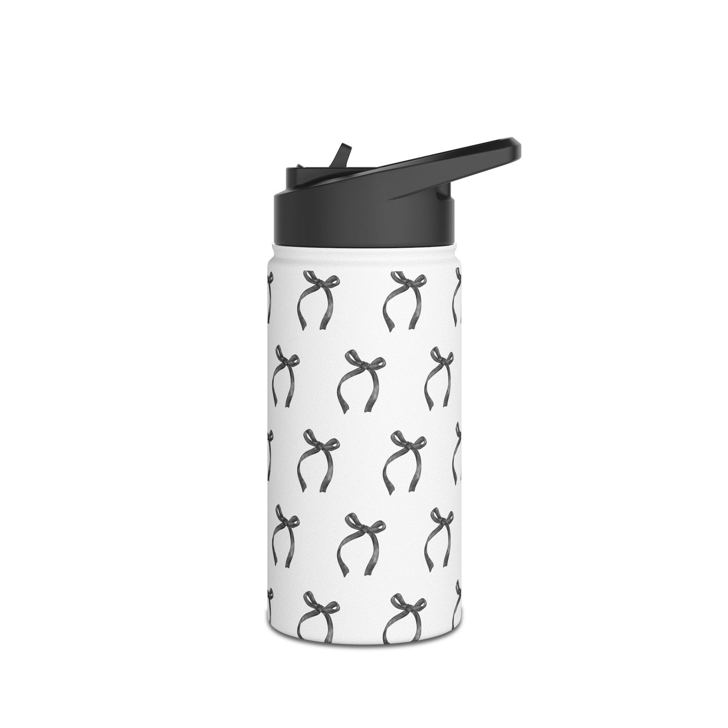 Black Coquette Bows Stainless Steel Water Bottle – 12oz, 18oz, 32oz | Insulated Reusable Drink Container for Travel, Gym & Everyday Use